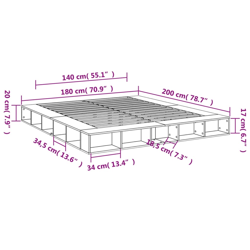 vidaXL Posteljni okvir betonsko siv 180x200 cm inženirski les