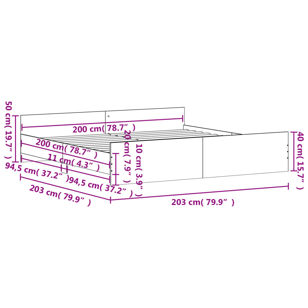 vidaXL Posteljni okvir z vzglavjem in vznožjem črn 200x200 cm