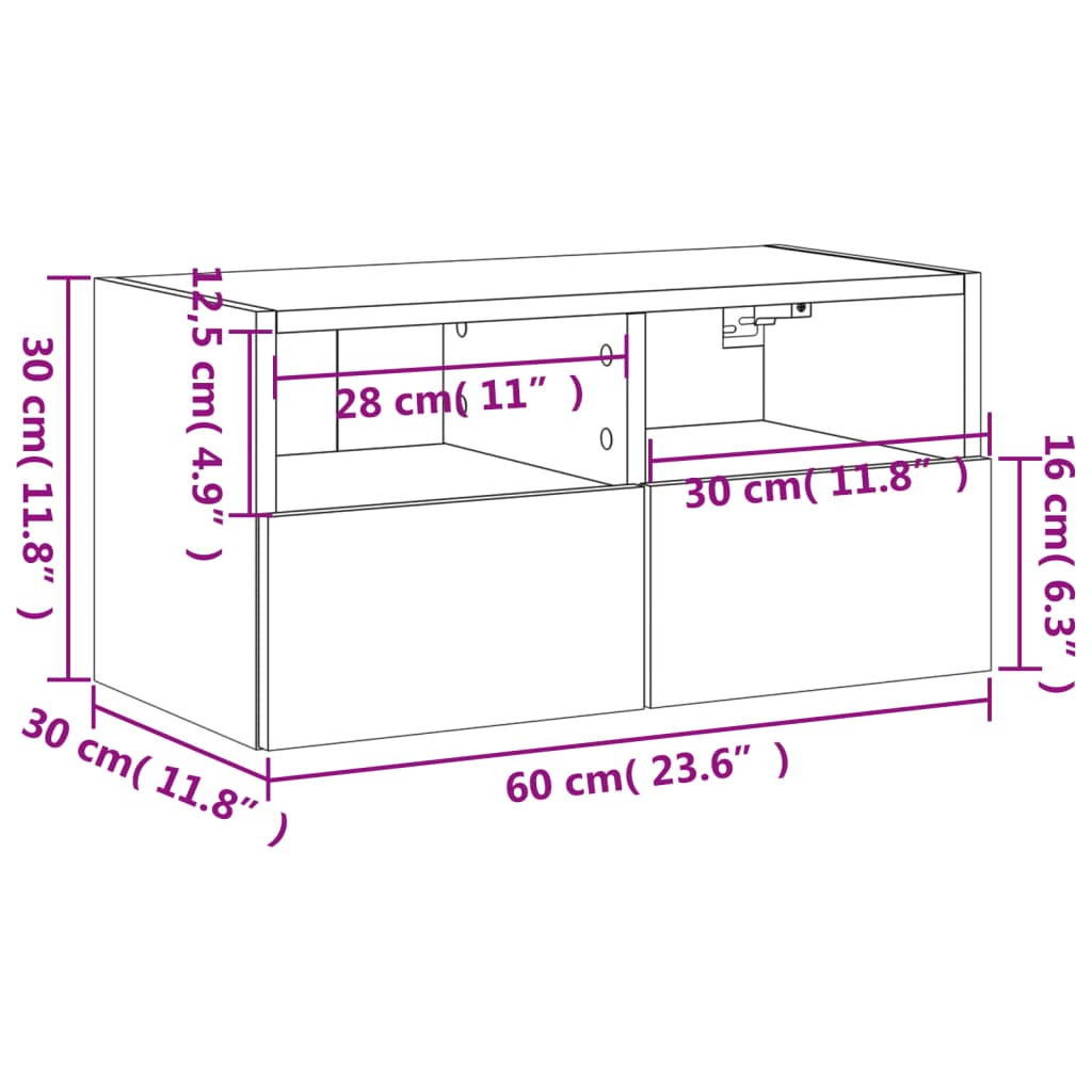 vidaXL Stenska TV omarica sonoma hrast 60x30x30 cm inženirski les