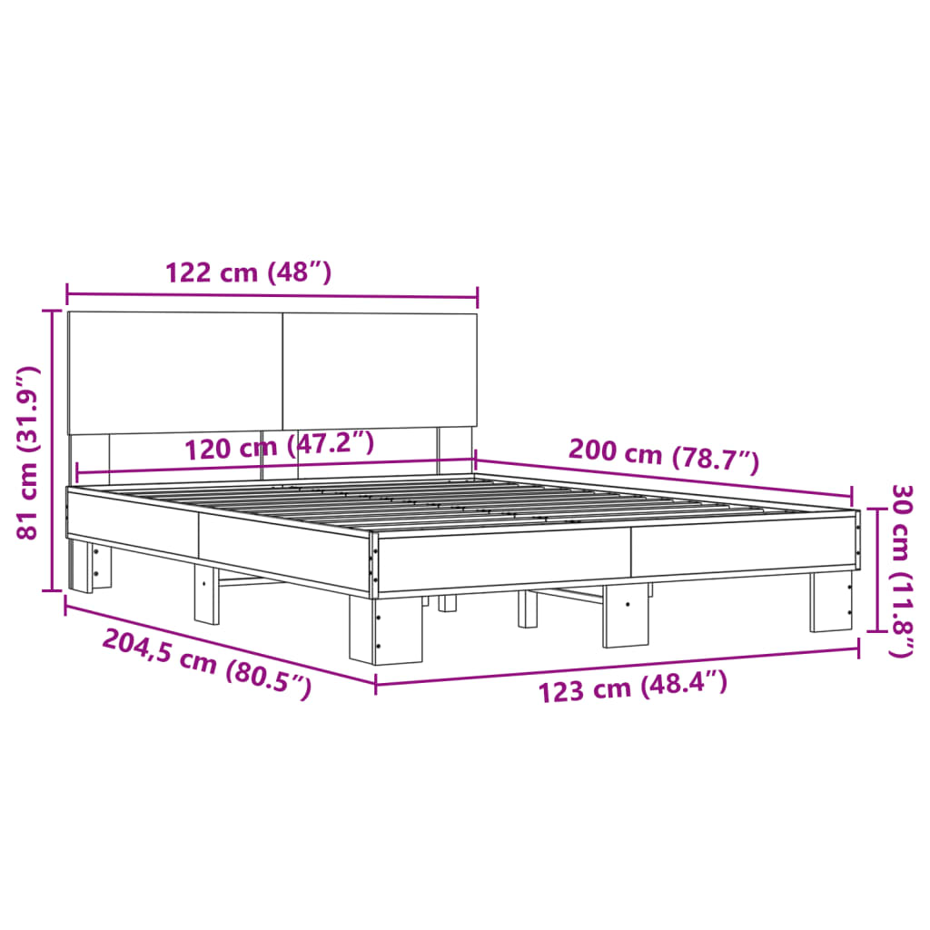 vidaXL Posteljni okvir rjav hrast 120x200 cm inženirski les in kovina