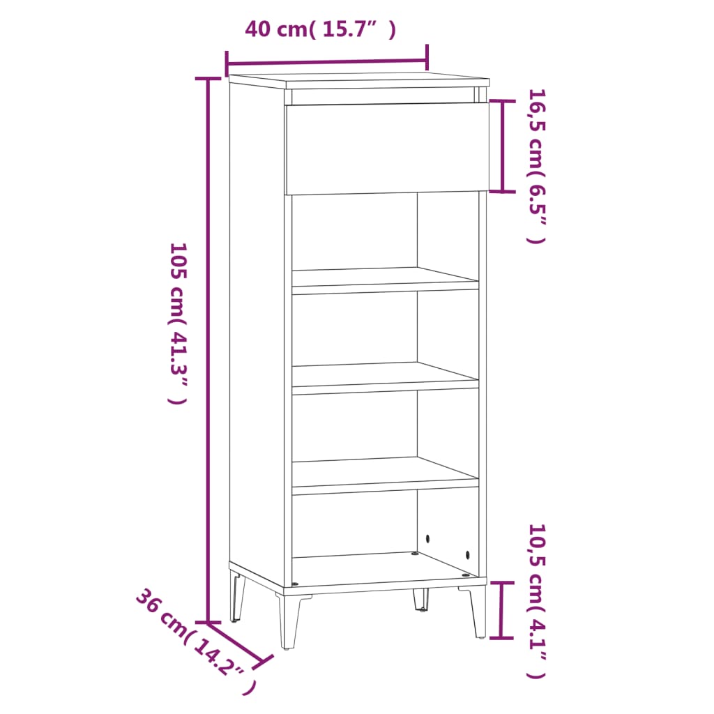 vidaXL Regal za čevlje sonoma hrast 40x36x105 cm inženirski les