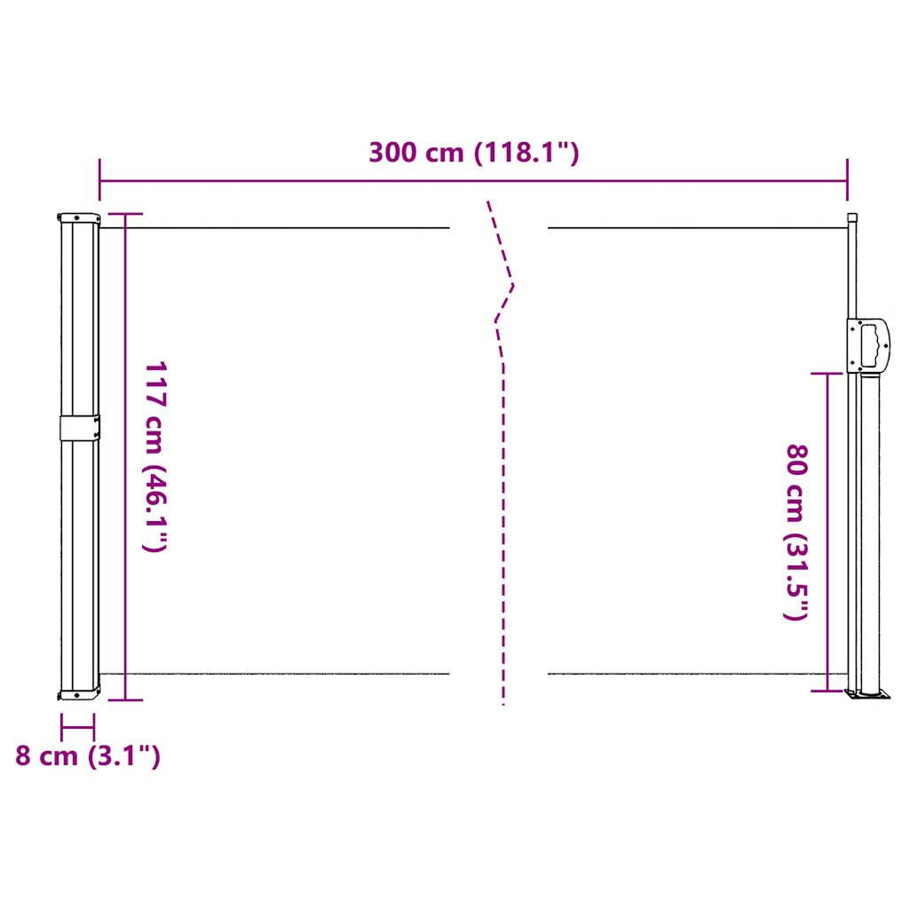 vidaXL Zložljiva stranska tenda bež 117x300 cm