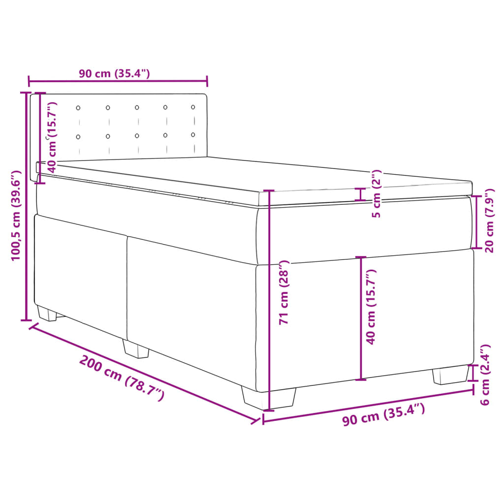 vidaXL Box spring postelja z vzmetnico svetlo siva 90x200 cm žamet