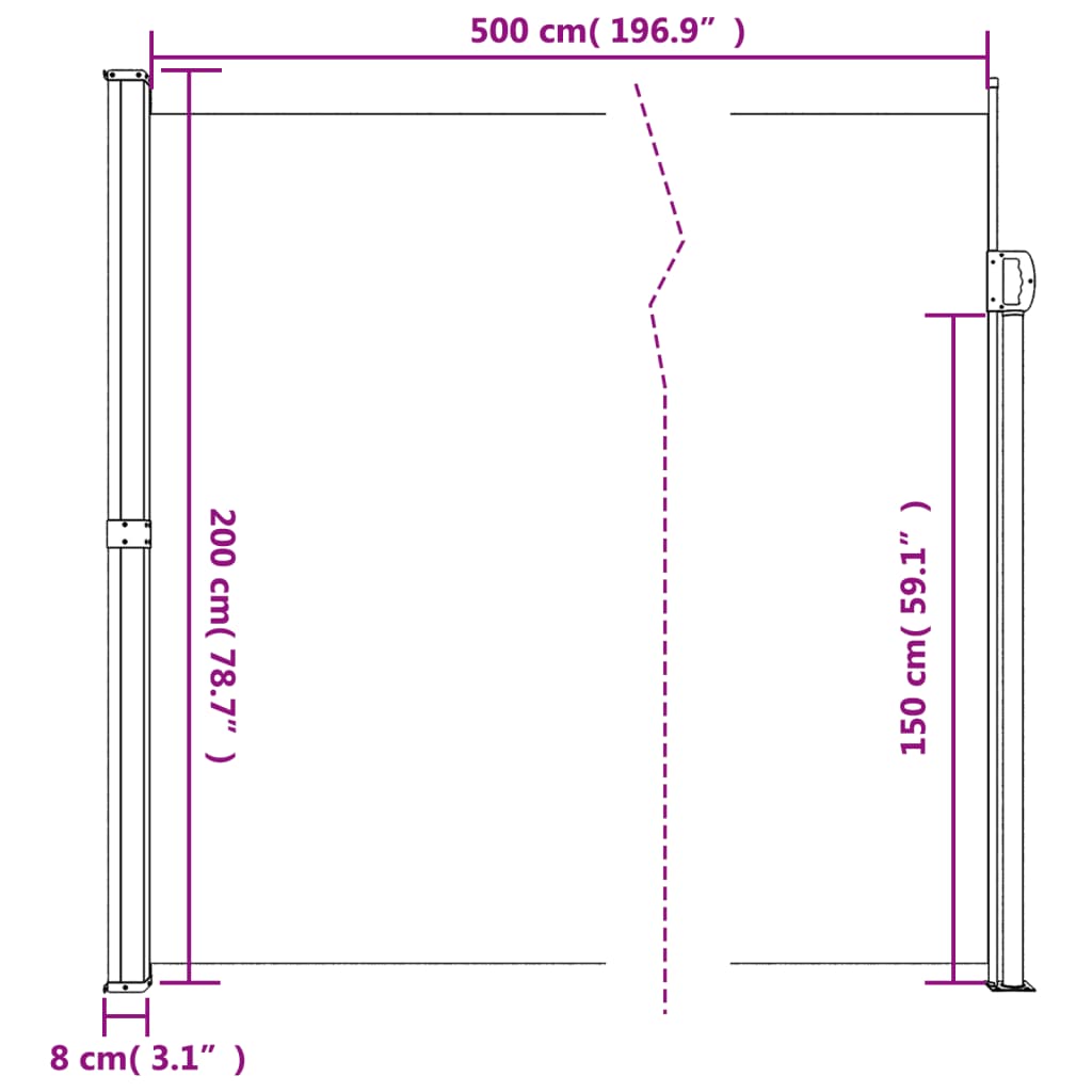 vidaXL Zložljiva stranska tenda antracitna 200x500 cm