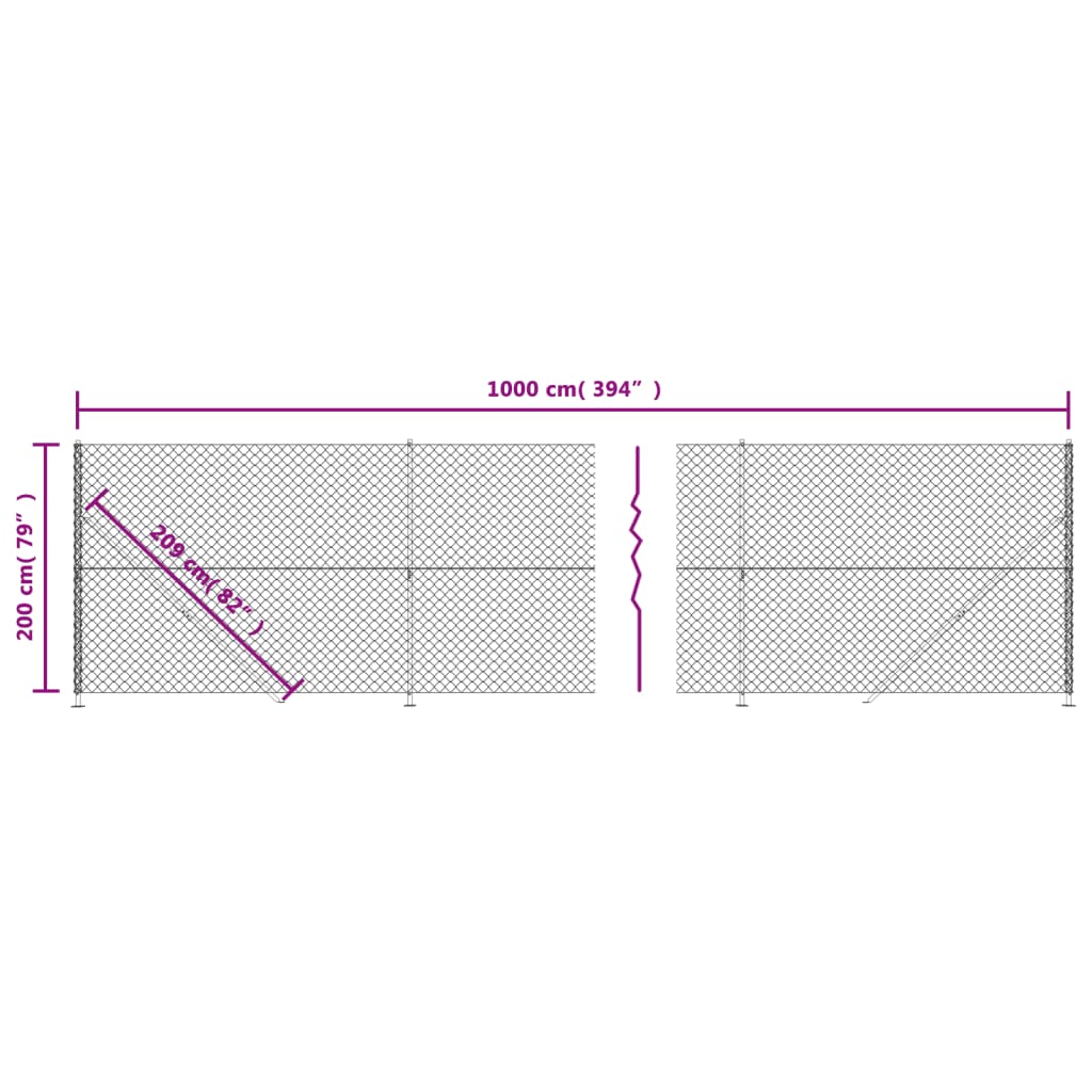 vidaXL Mrežna ograja s prirobnico zelena 2x10 m