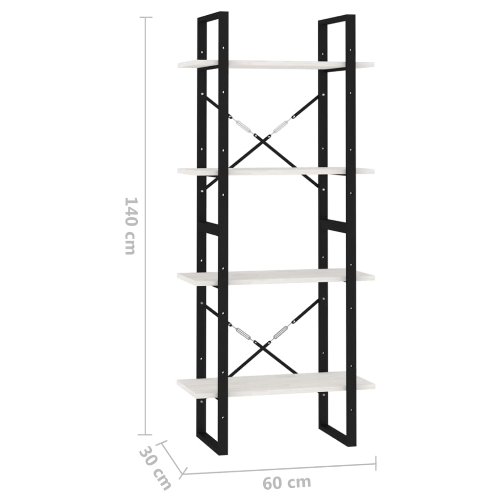 vidaXL Knjižna omara 4-nadstropna bela 60x30x140 cm trdna borovina