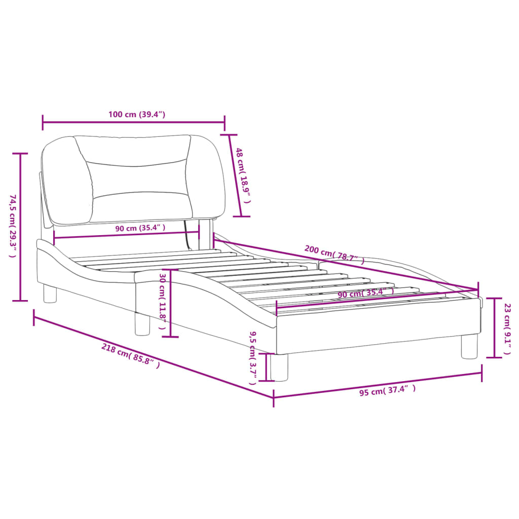 vidaXL Posteljni okvir z LED lučkami krem 90x200 cm tkanina