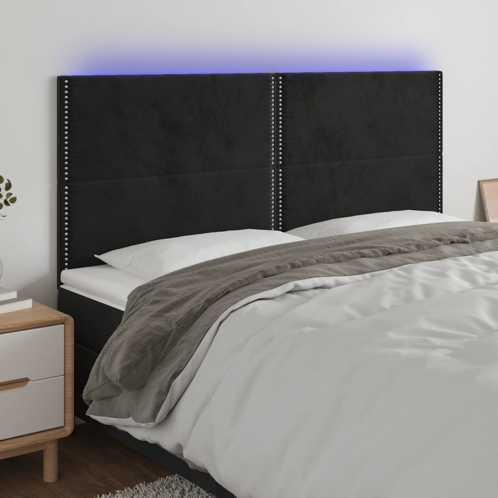 vidaXL LED posteljno vzglavje črno 180x5x118/128 cm žamet