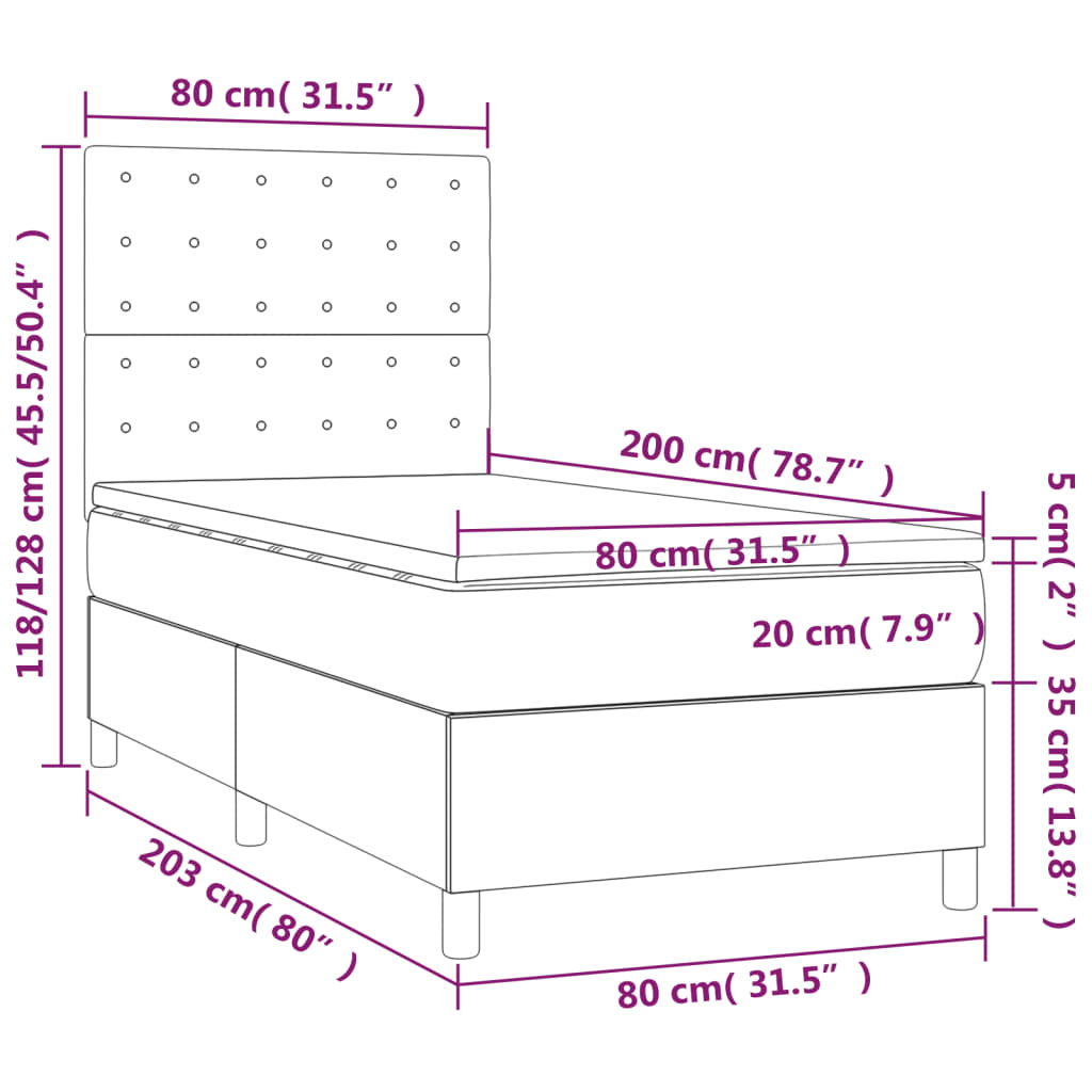 vidaXL Box spring postelja z vzmetnico roza 80x200 cm žamet