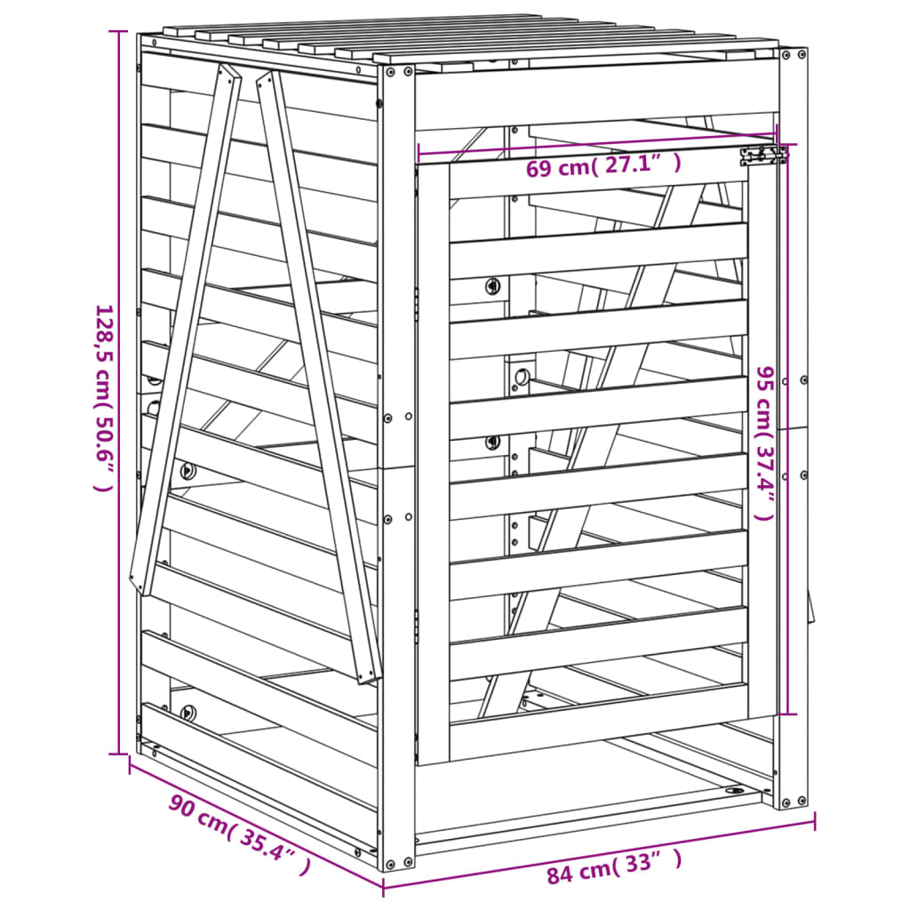 vidaXL Lopa za smetnjak bela 84x90x128,5 cm trdna borovina