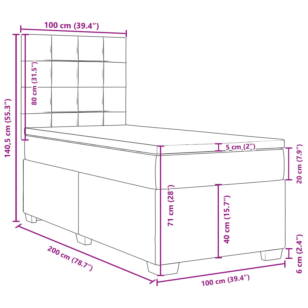 vidaXL Box spring postelja z vzmetnico svetlo siv 100x200 cm blago