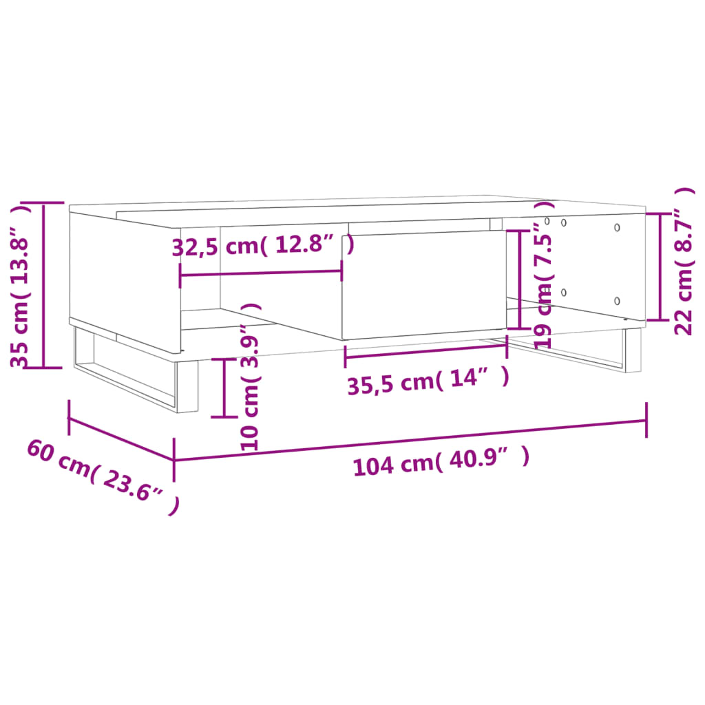 vidaXL Klubska mizica bela 104x60x35 cm inženirski les