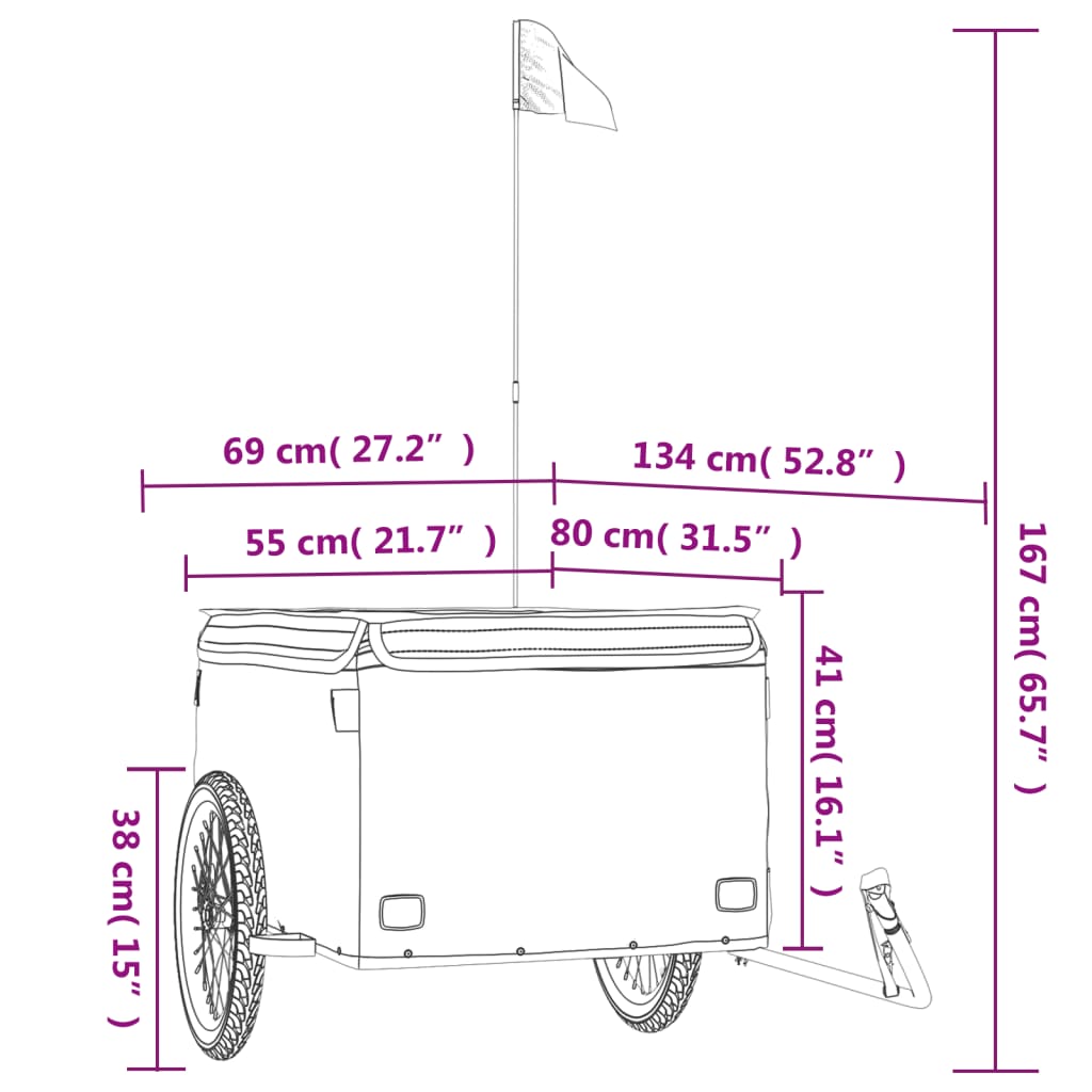 vidaXL Kolesarska prikolica črna 45 kg železo