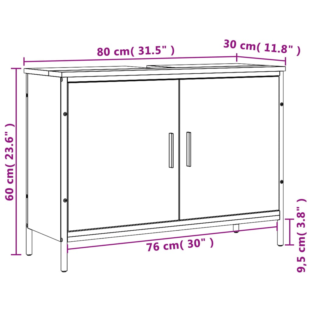 vidaXL Omarica za umivalnik siva sonoma 80x30x60 cm inženirski les