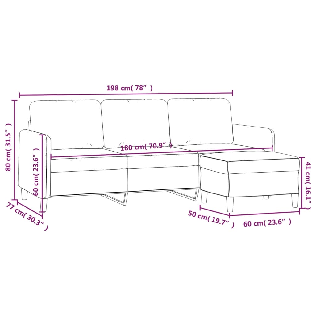 vidaXL Kavč trosed s stolčkom za noge taupe 180 cm blago