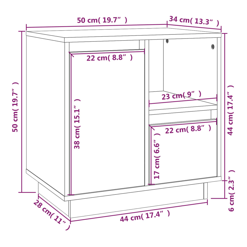 vidaXL Nočna omarica bela 50x34x50 cm trdna borovina