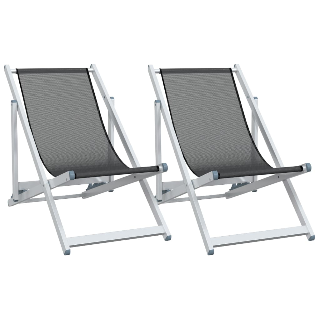 vidaXL Zložljivi stoli za na plažo 2 kosa siv aluminij in tekstil