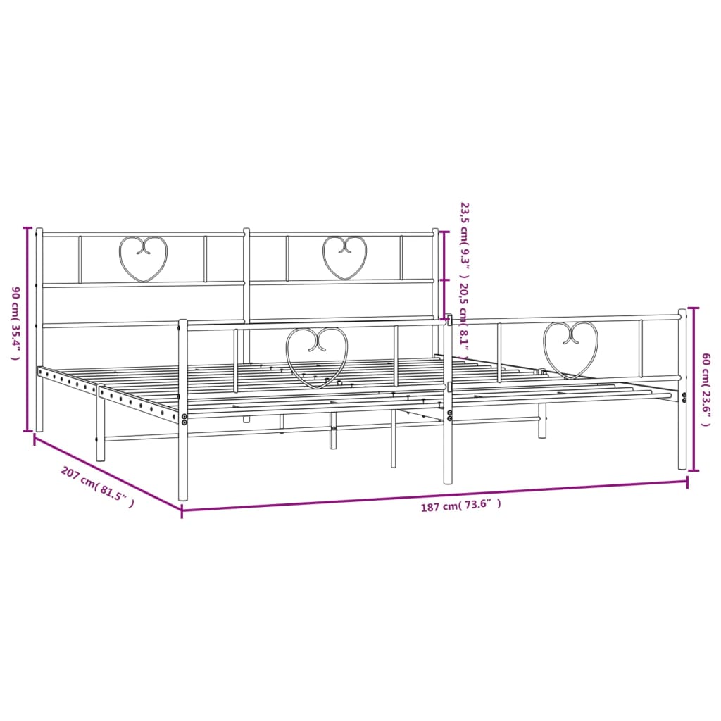 vidaXL Kovinski posteljni okvir brez vzmetnice s podnožjem 180x200 cm