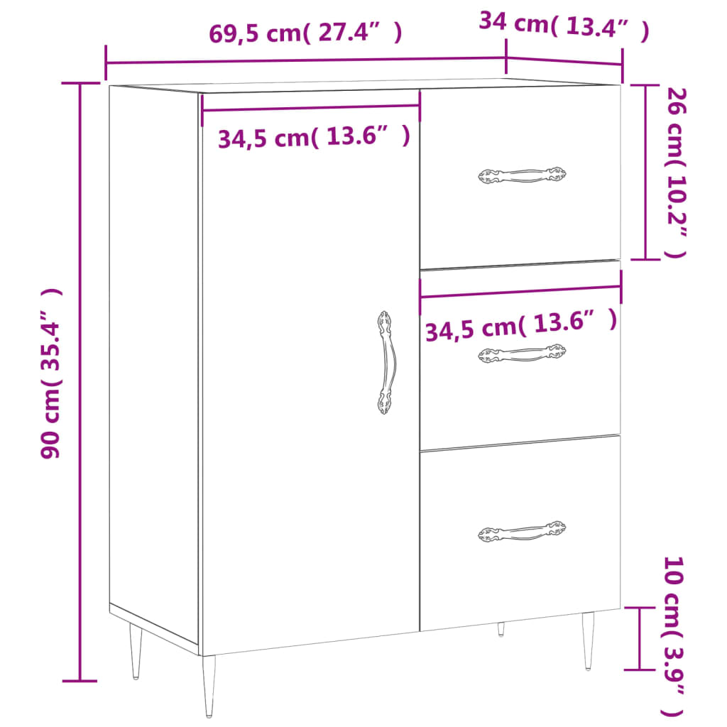 vidaXL Komoda rjavi hrast 69,5x34x90 cm inženirski les