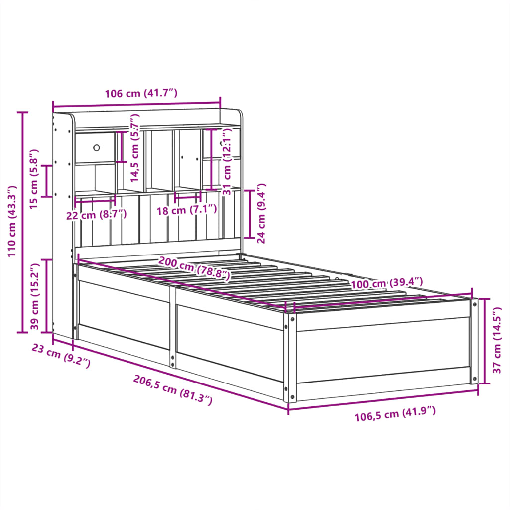 vidaXL Posteljni okvir brez vzmetnice bel 100x200 cm trdna borovina