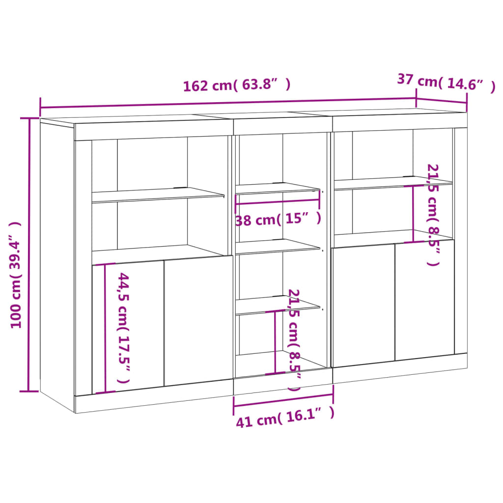 vidaXL Komoda z LED lučkami betonsko siva 162x37x100 cm