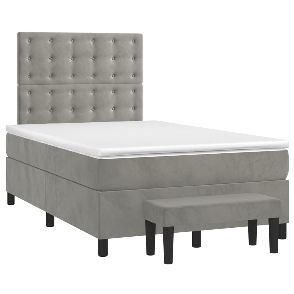 vidaXL Box spring postelja z vzmetnico svetlo siva 120x190 cm žamet