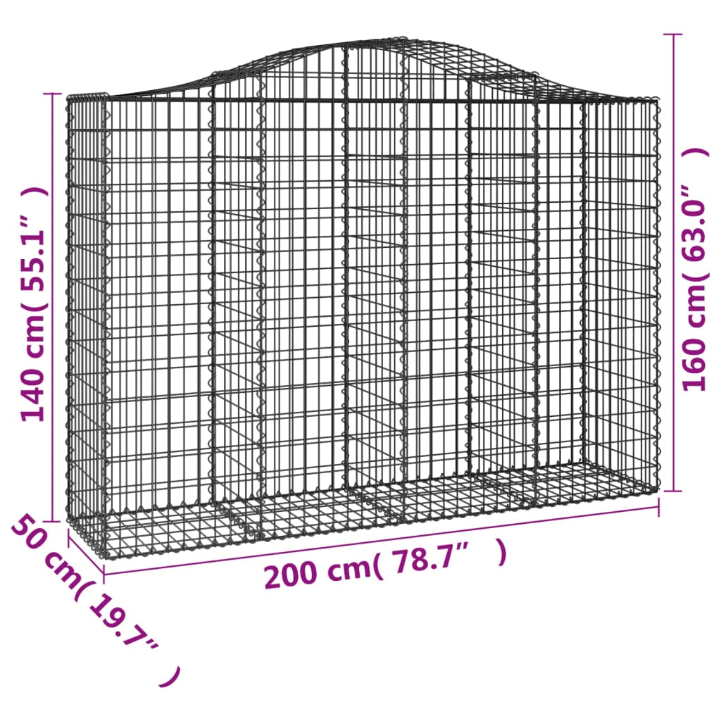 vidaXL Obokane gabion košare 6 kosov 200x50x140/160cm pocinkano železo