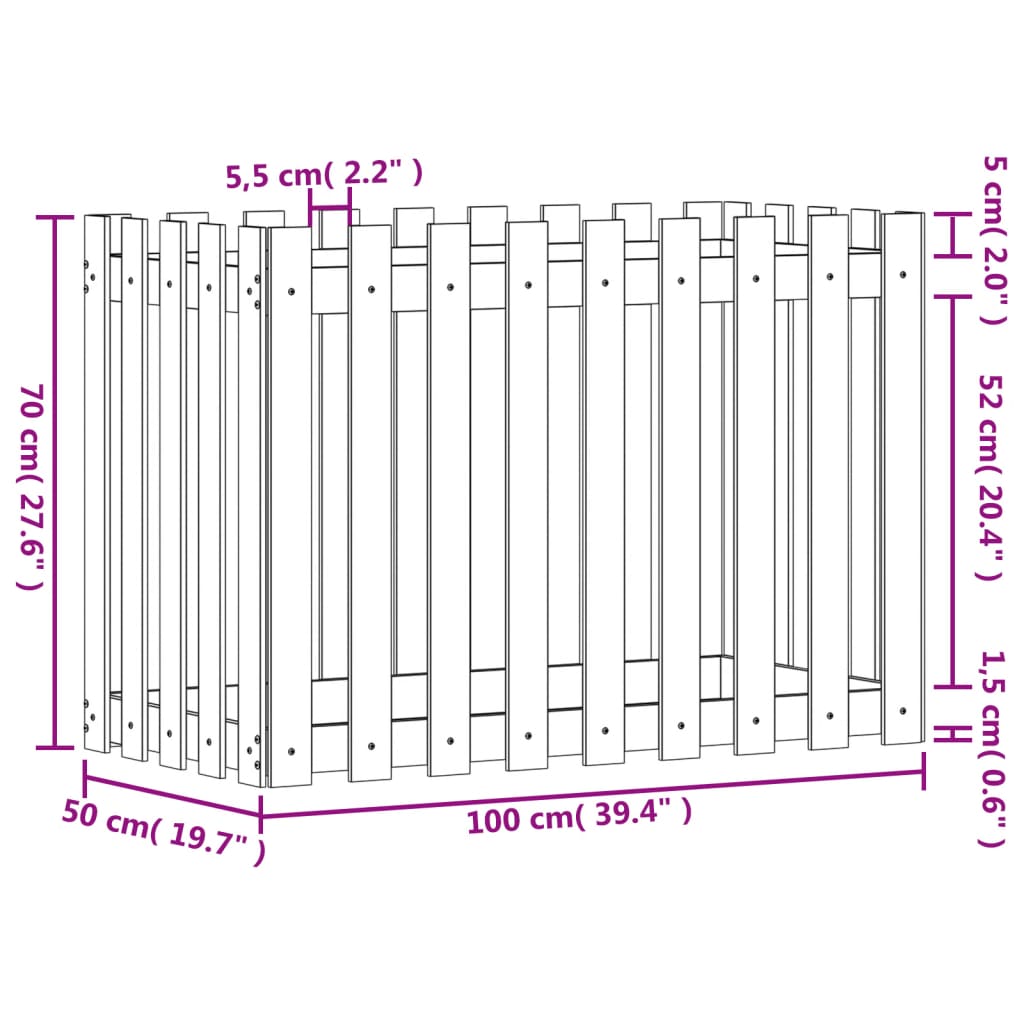 vidaXL Vrtna visoka greda z ograjico 100x50x70 cm impreg. borovina