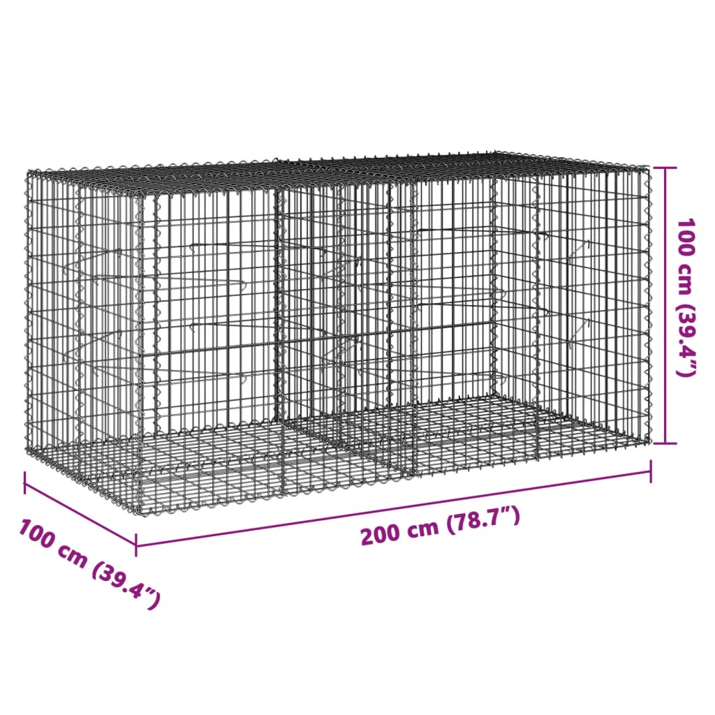 vidaXL Gabionska košara s pokrovom 200x100x100 cm pocinkano železo