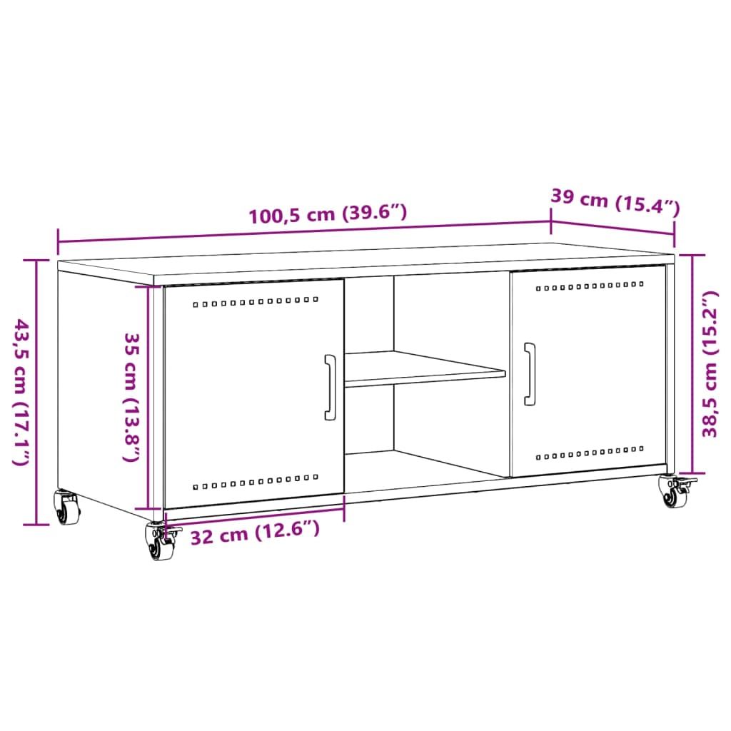 vidaXL TV omarica zelena 100,5x39x43,5 cm hladno valjano jeklo