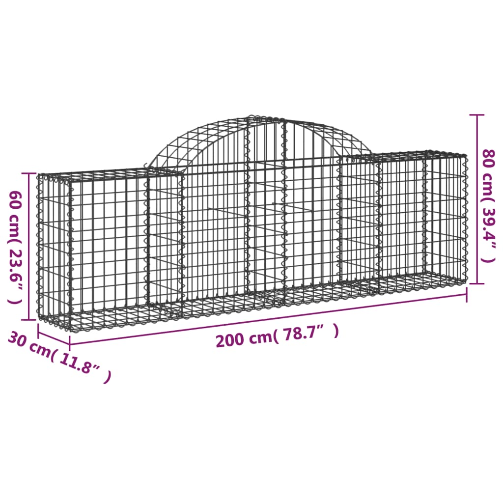 vidaXL Obokana gabionska košara 25kosa 200x30x60/80cm pocinkano železo