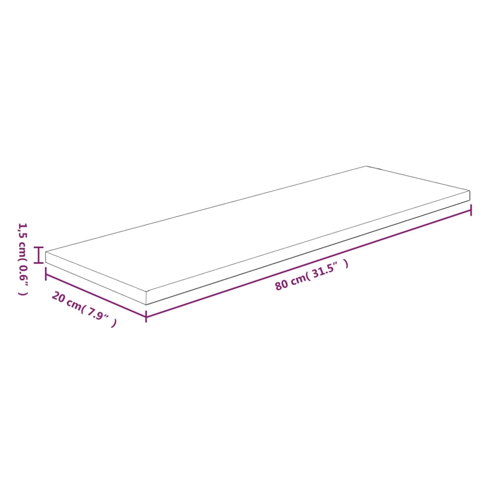 vidaXL Polica 80x20x1,5 cm neobdelana trdna hrastovina