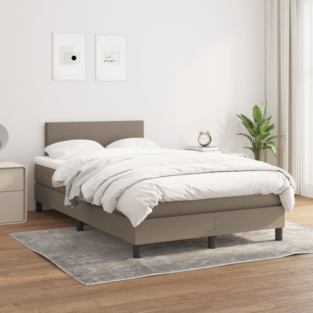 vidaXL Box spring postelja z vzmetnico taupe 120x200 cm blago