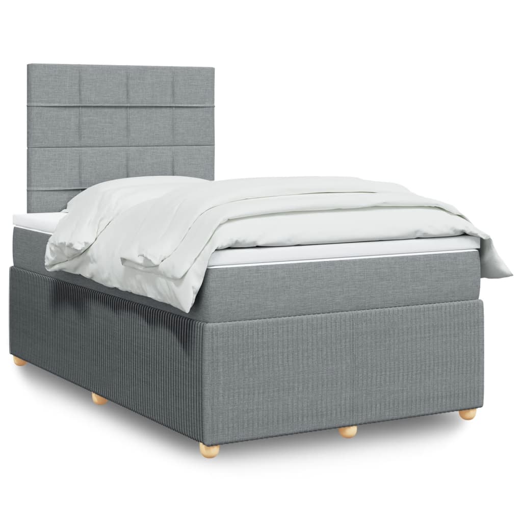 vidaXL Boxspring postelja z vzmetnico svetlo siva 120x190 cm blago