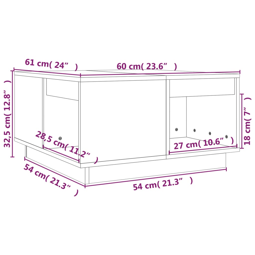 vidaXL Klubska mizica medeno rjava 60x61x32,5 cm trdna borovina