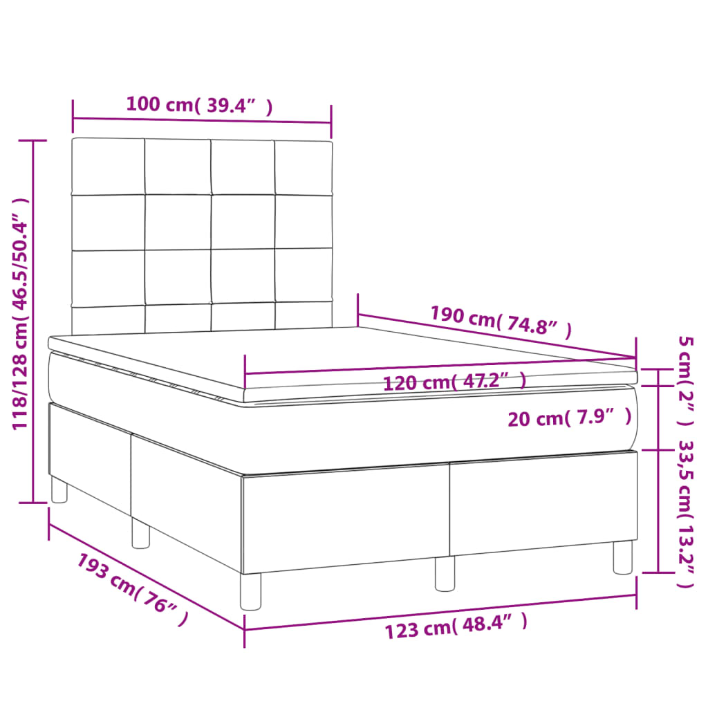 vidaXL Box spring postelja z vzmetnico modra 120x190 cm blago