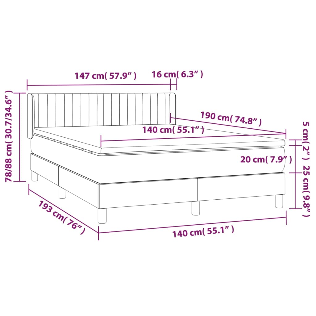 vidaXL Box spring postelja z vzmetnico temno modra 140x190cm žamet