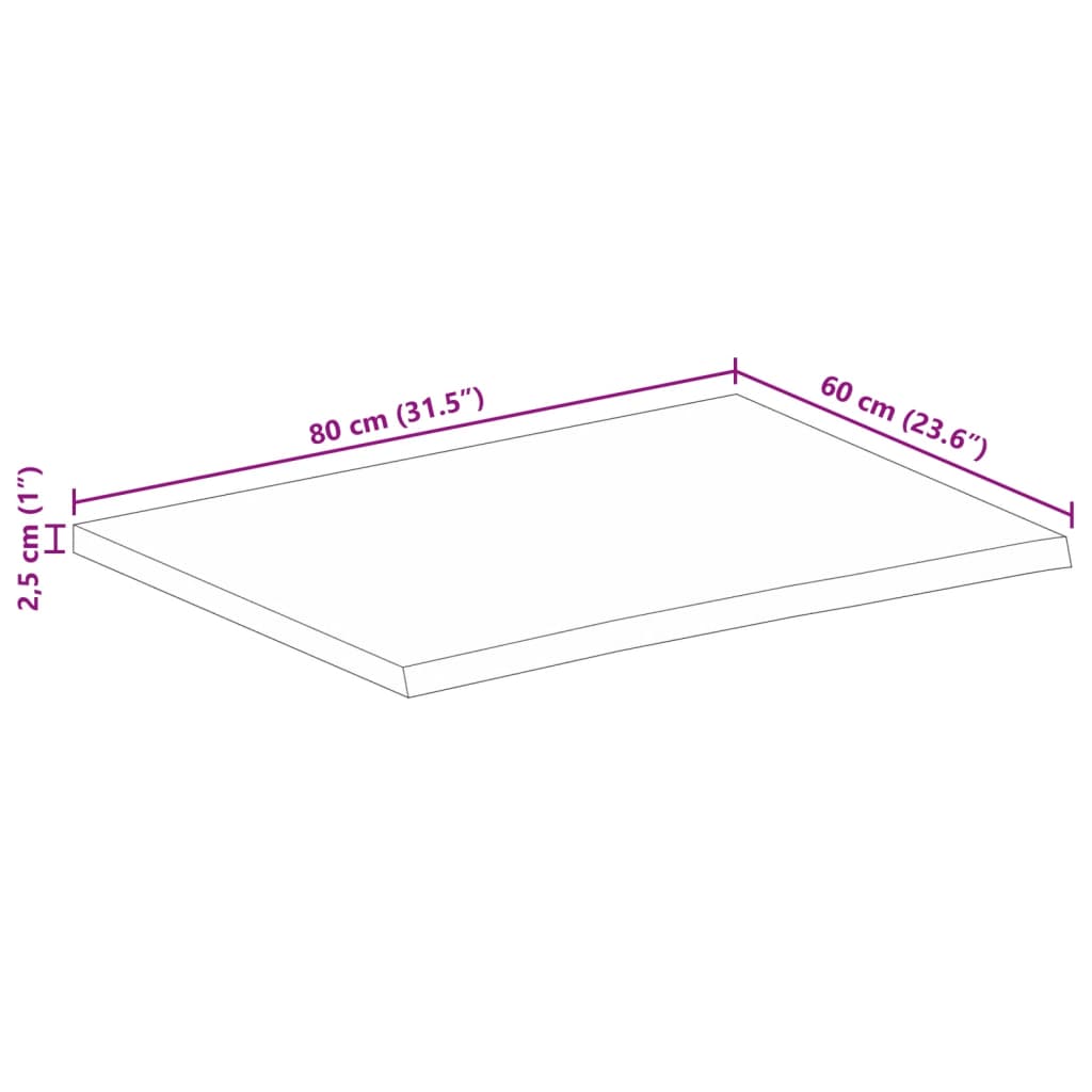 vidaXL Mizna plošča z naravnim robom 80x60x2,5 cm trden mangov les