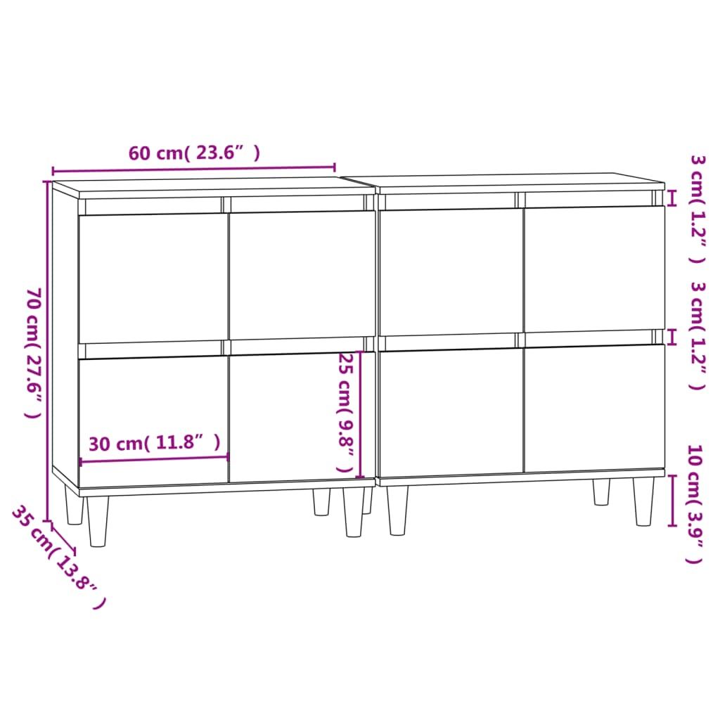 vidaXL Komoda 2 kosa dimljeni hrast 60x35x70 cm inženirski les