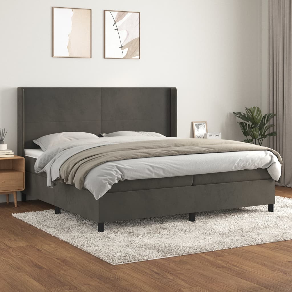 vidaXL Box spring postelja z vzmetnico temno siva 200x200 cm žamet