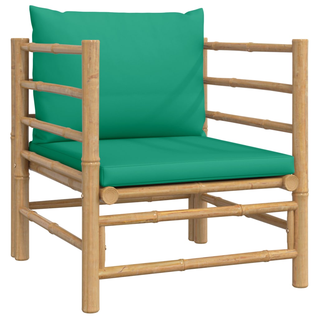 vidaXL Vrtni kavč z zelenimi blazinami bambus