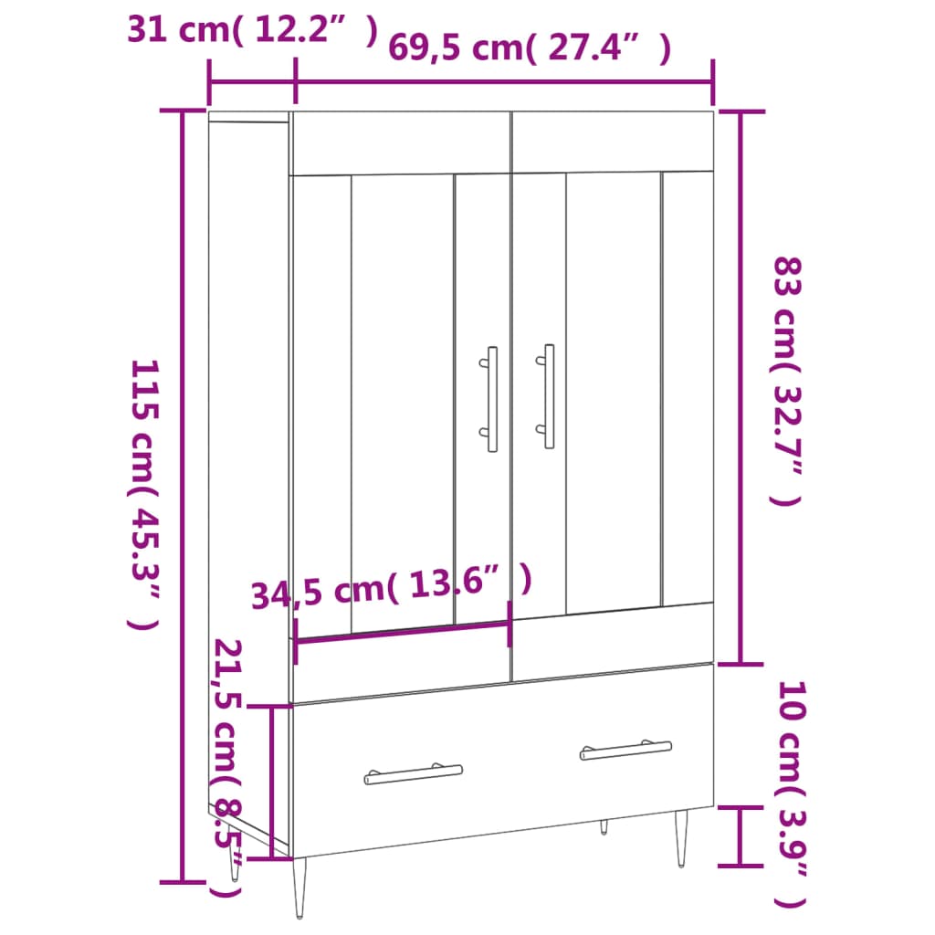 vidaXL Visoka omara sonoma hrast 69,5x31x115 inženirski les