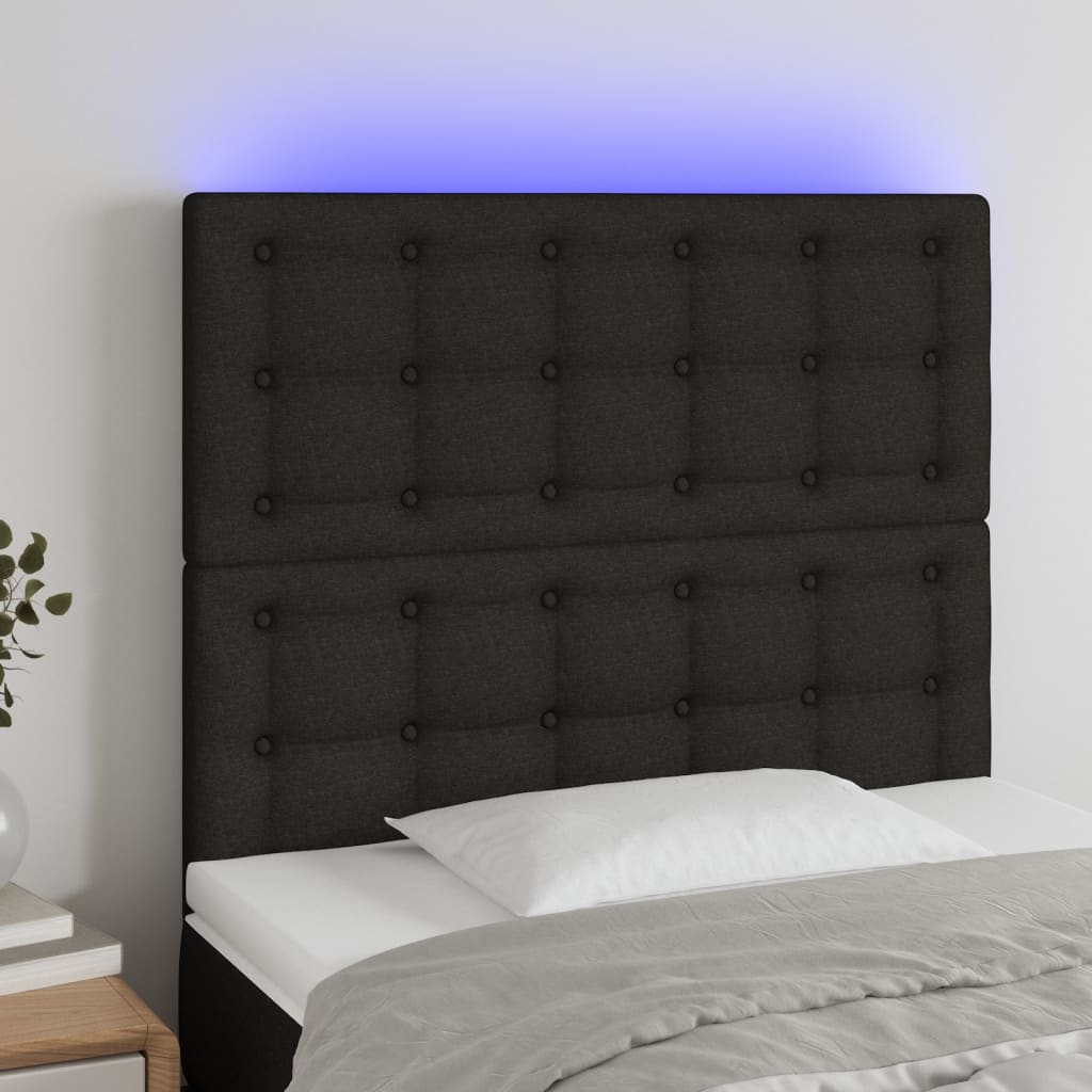 vidaXL LED posteljno vzglavje črno 80x5x118/128 cm blago