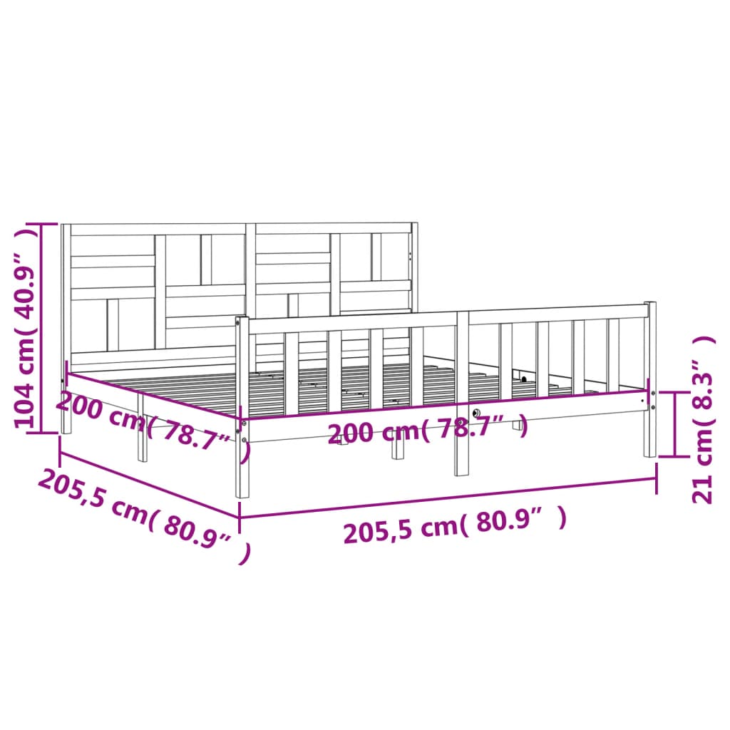 vidaXL Posteljni okvir z vzglavjem siv 200x200 cm trden les