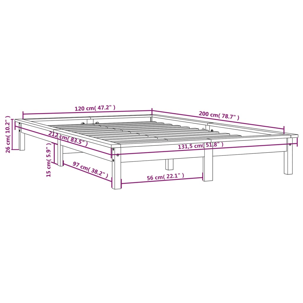 vidaXL Posteljni okvir medeno rjav 120x200 cm trdna borovina