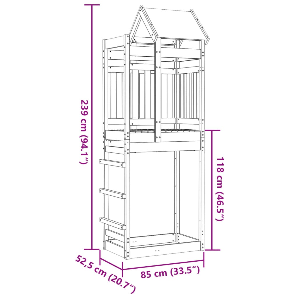 vidaXL Igralni stolp 85x52,5x239 cm impregnirana borovina