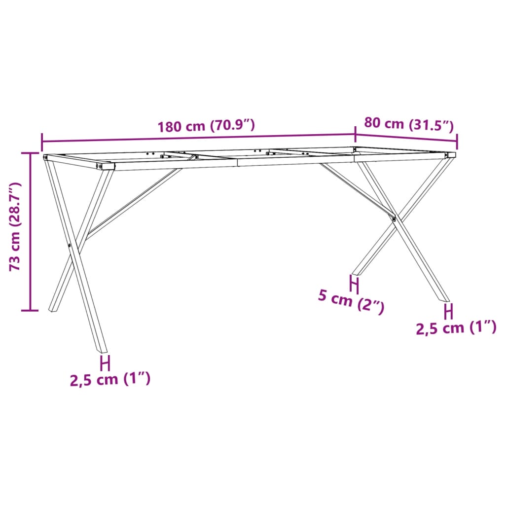 vidaXL Noge za jedilno mizo X-okvir 180x80x73 cm lito železo