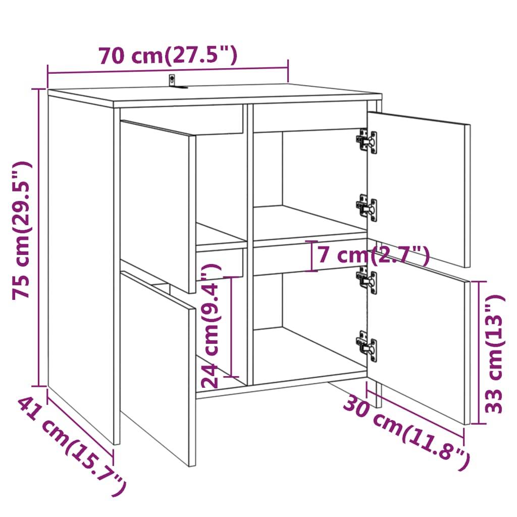 vidaXL Komoda sonoma hrast 70x41x75 cm inženirski les