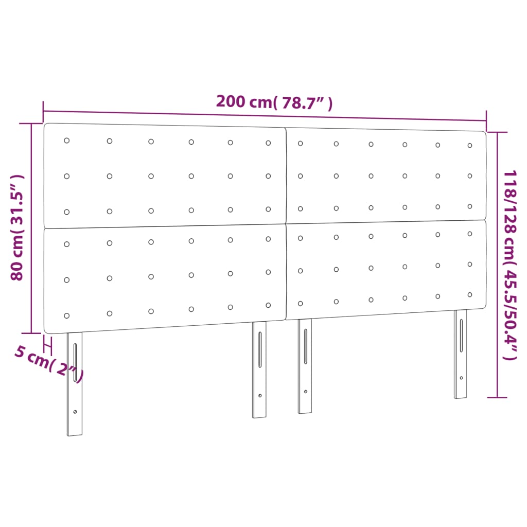 vidaXL LED posteljno vzglavje črno 200x5x118/128 cm žamet