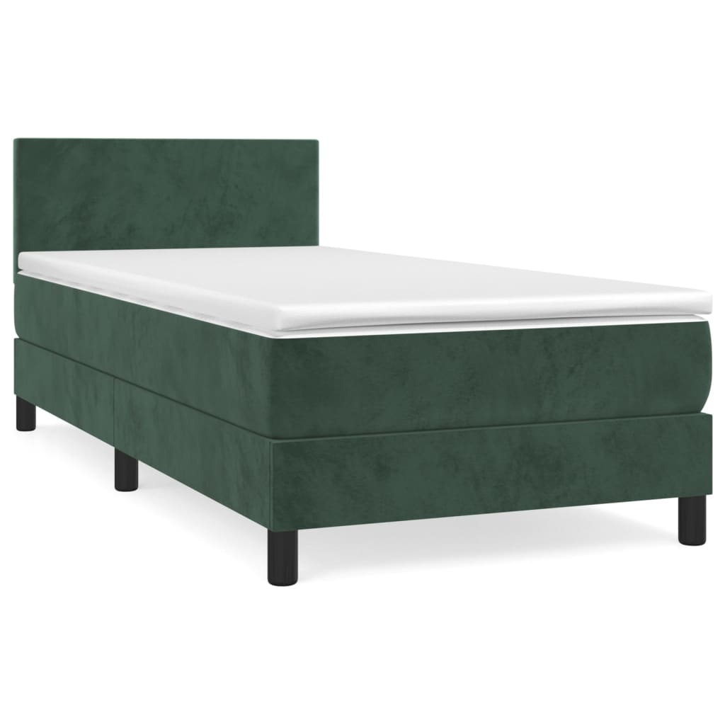 vidaXL Box spring postelja z vzmetnico temno zelena 90x200 cm žamet